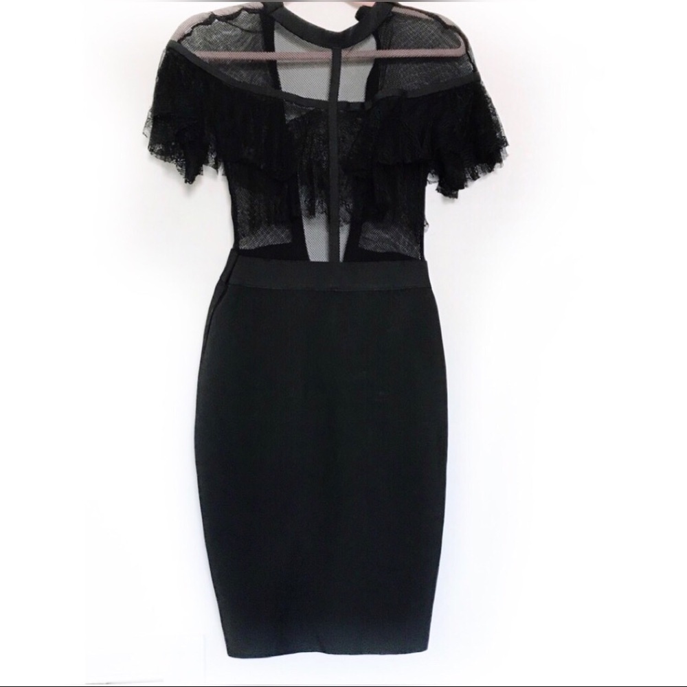 Black Bandage Dress w/Lace - Fashion Nova - Small